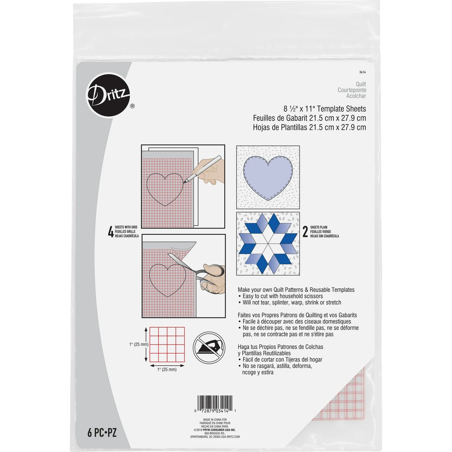 Dritz 3414 8.5" x 11" Template Sheets. Pack of 6