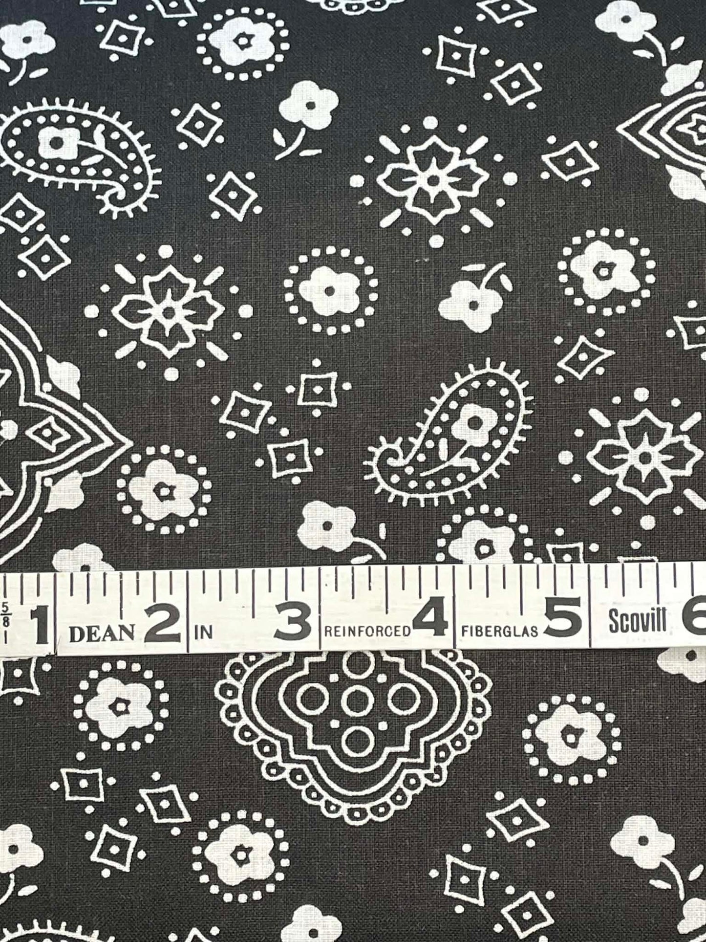 Black Bandana print cotton fabric by the yard