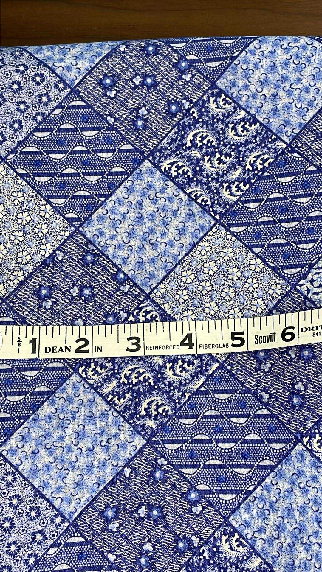 Blue and white patchwork on the diagnal