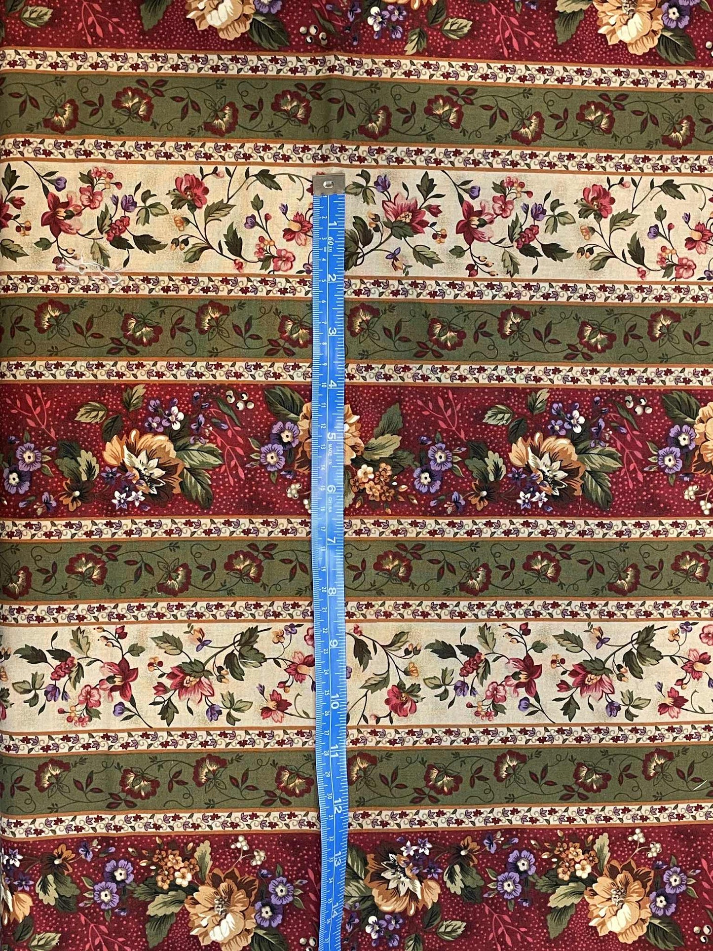 Floral Strips - maroon, green, beige