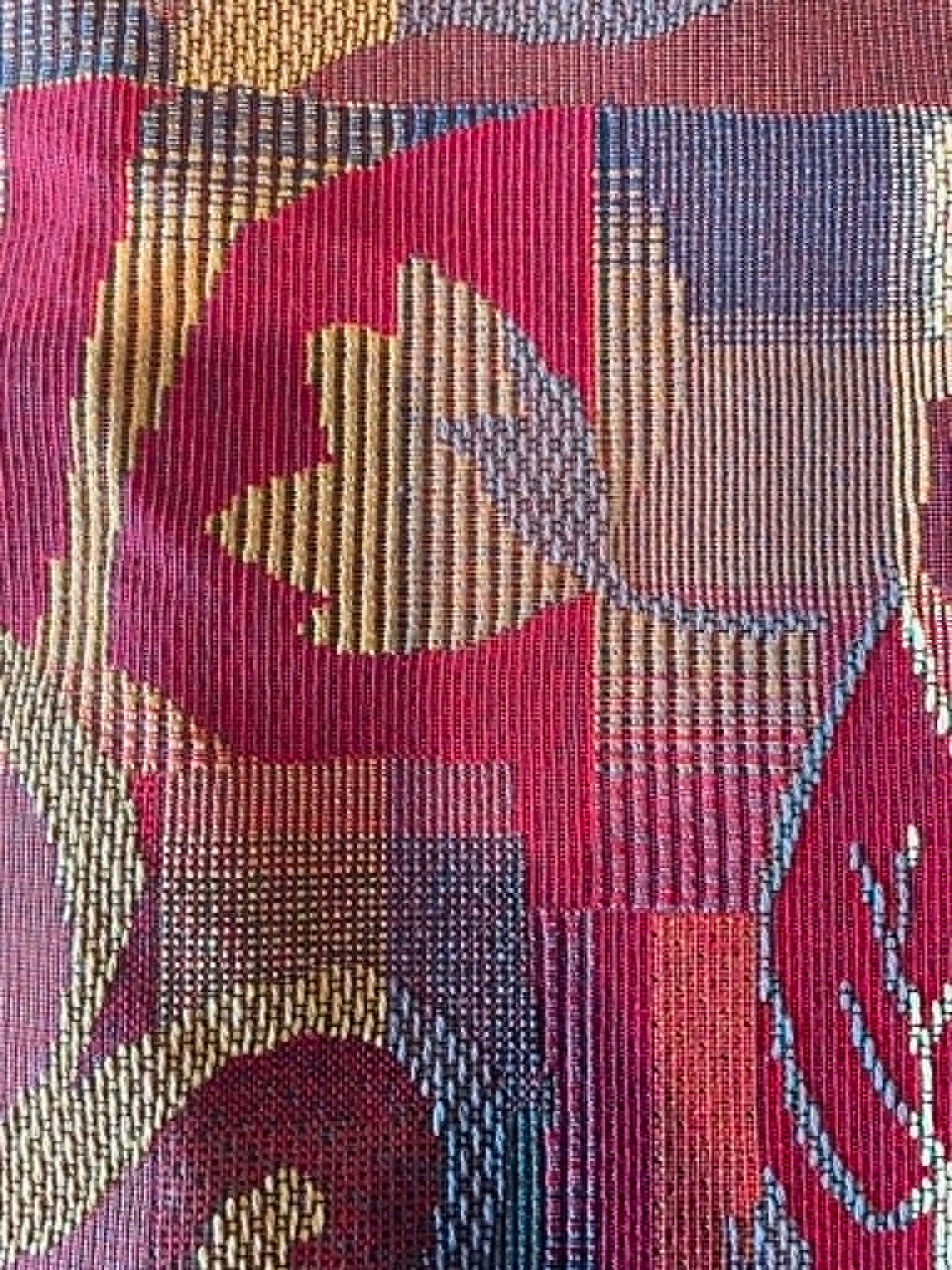REMNANT ** 102" x 40" Multi colored geometric and leaves upholstery fabric.