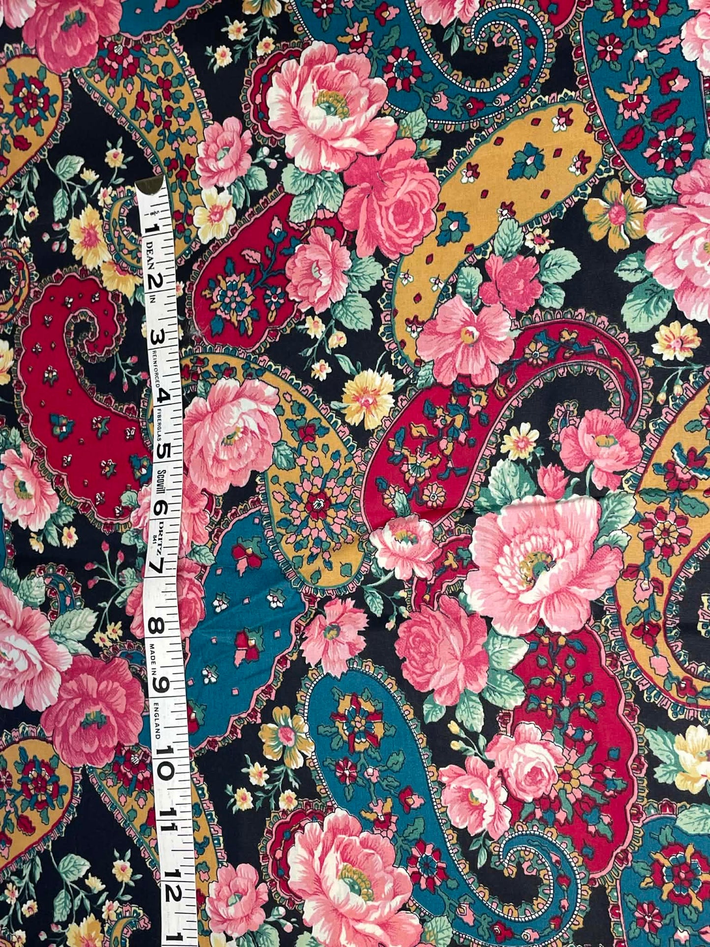 Pink flowers and red, tan and teal paisleys - Sold by the 1/2 yard