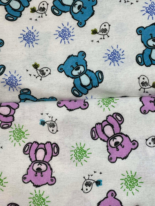 Flannel Bears on white background.  Sold by the half yard.