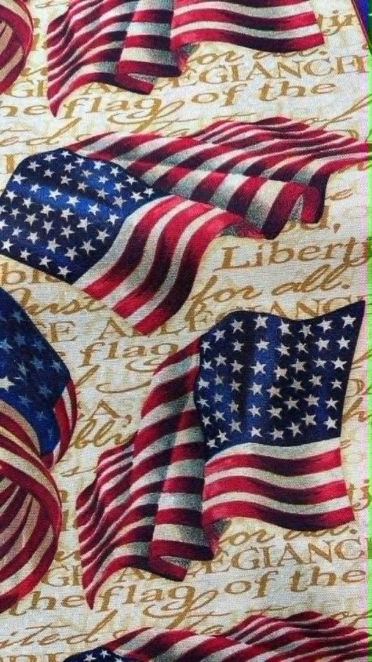 We Pledge Allegiance - Flags with words.  Sold by the half yard.