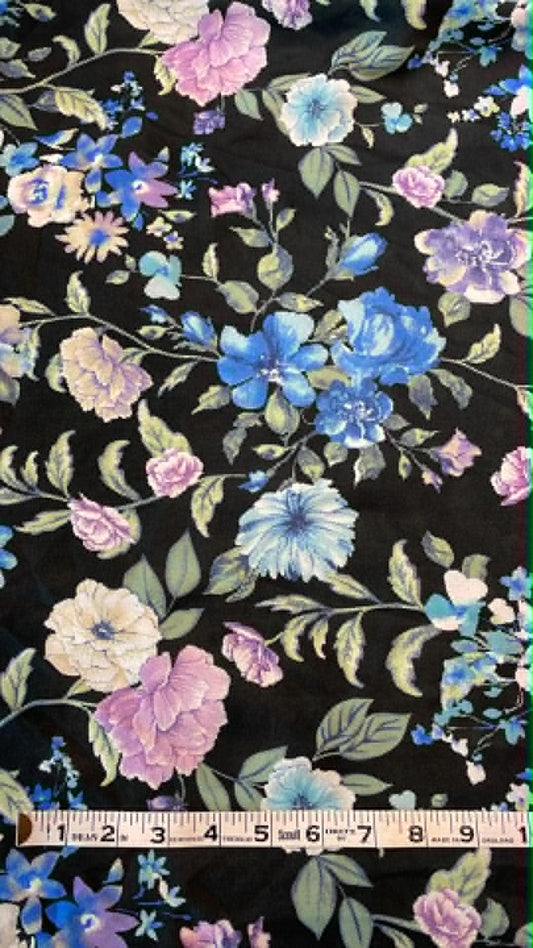 Blue and pink floral on black background.  ** REMNANT **