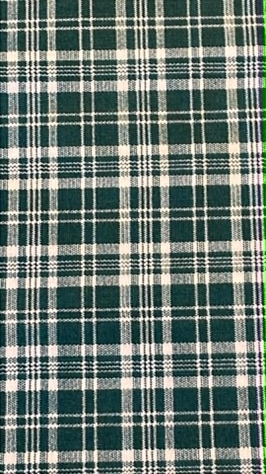 Hunter green and white plaid print.  Sold by the half yard.