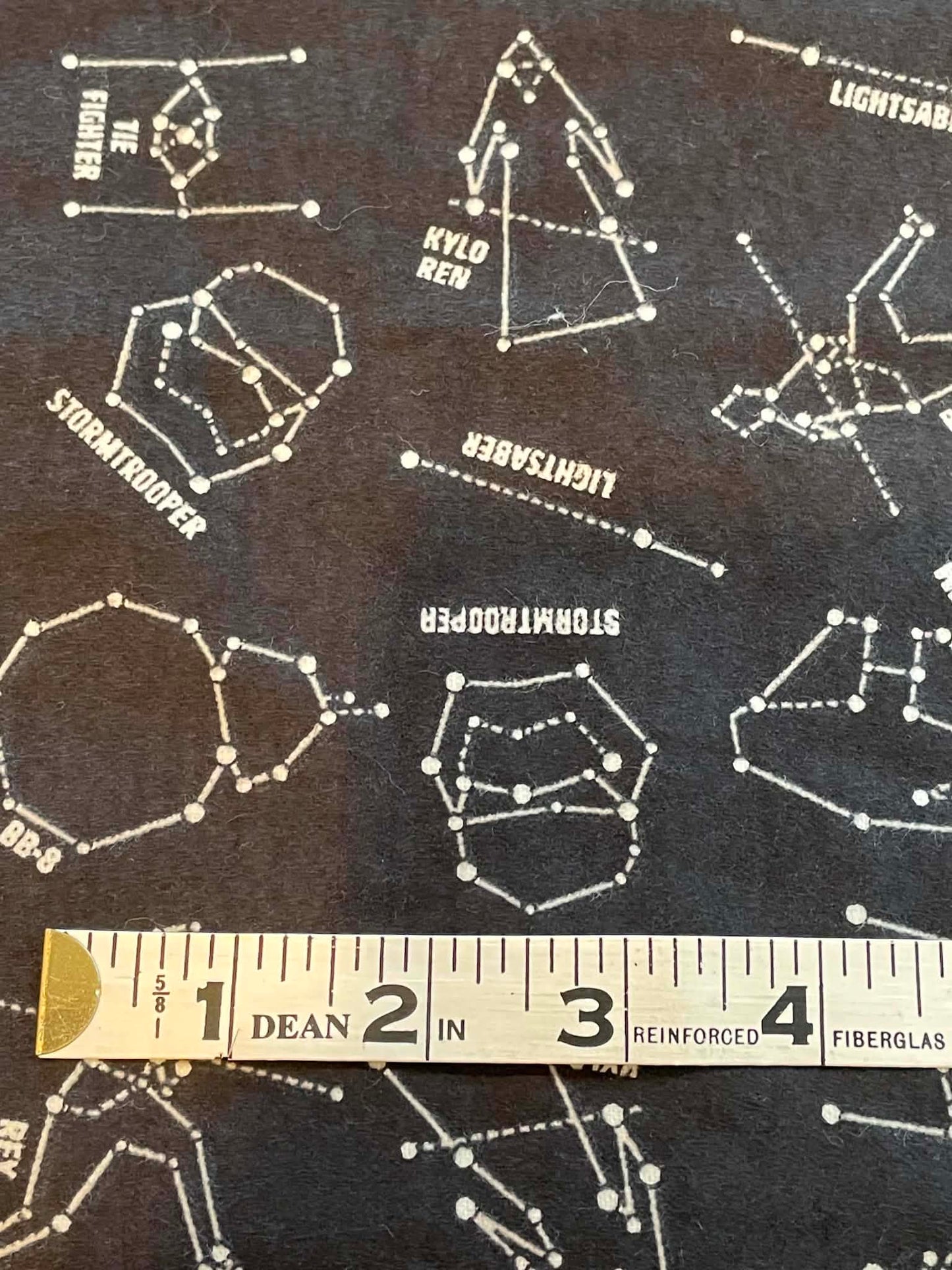 Flannel REMNANT. 31” x 42”. Star Wars constellation on black background.