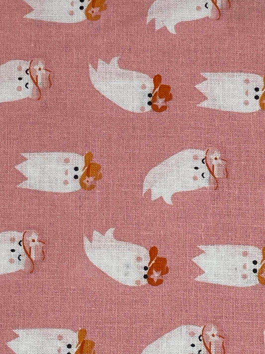 Cowboy Ghost on pink.  Halloween print.  Sold by the yard