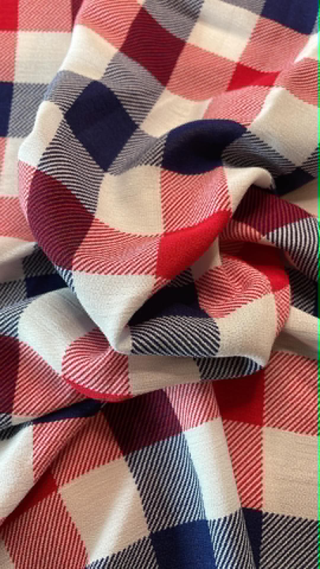 Red, White and Blue Plaid Crepe.  ** REMNANT **