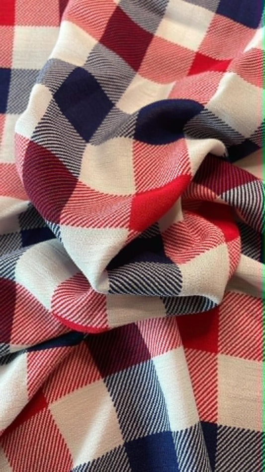 Red, White and Blue Plaid Crepe.  ** REMNANT **