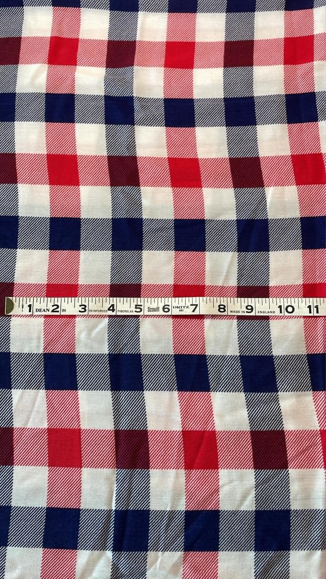 Red, White and Blue Plaid Crepe.  ** REMNANT **