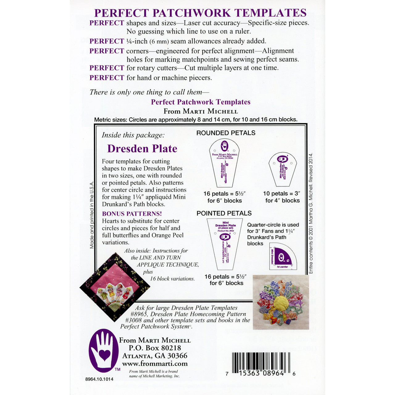 Mini Dresden Plate templates from Marti Michell