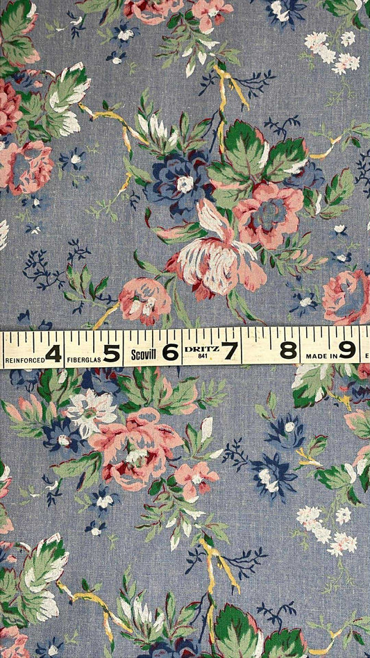 Pink and Blue floral on light blue background
