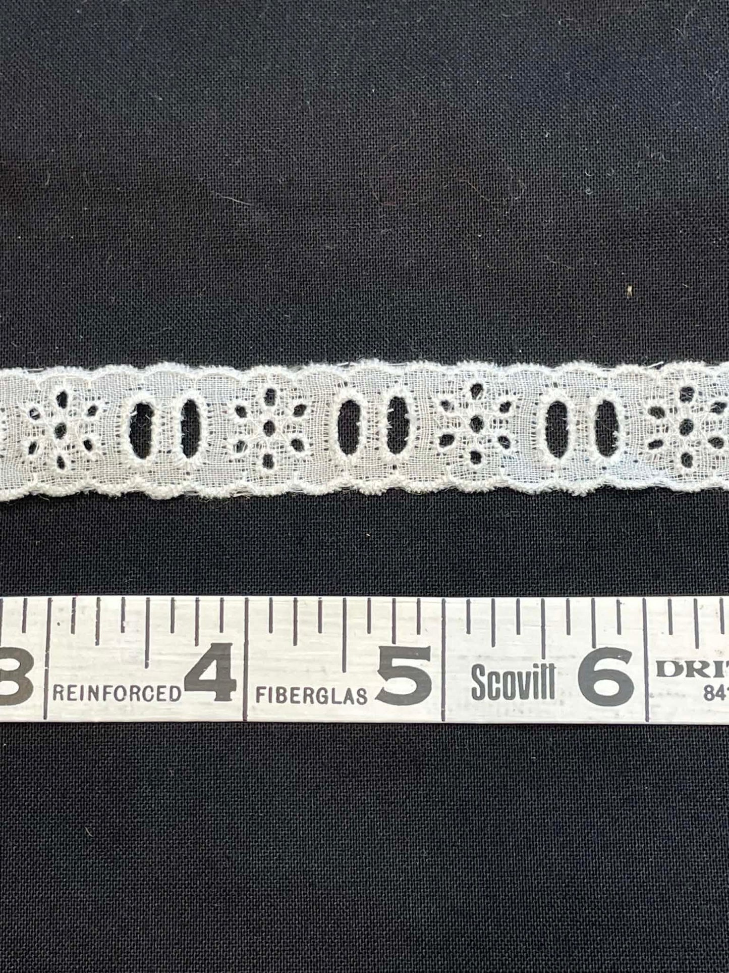 3/4" wide eyelet lace trim.  Sold by the half yard.