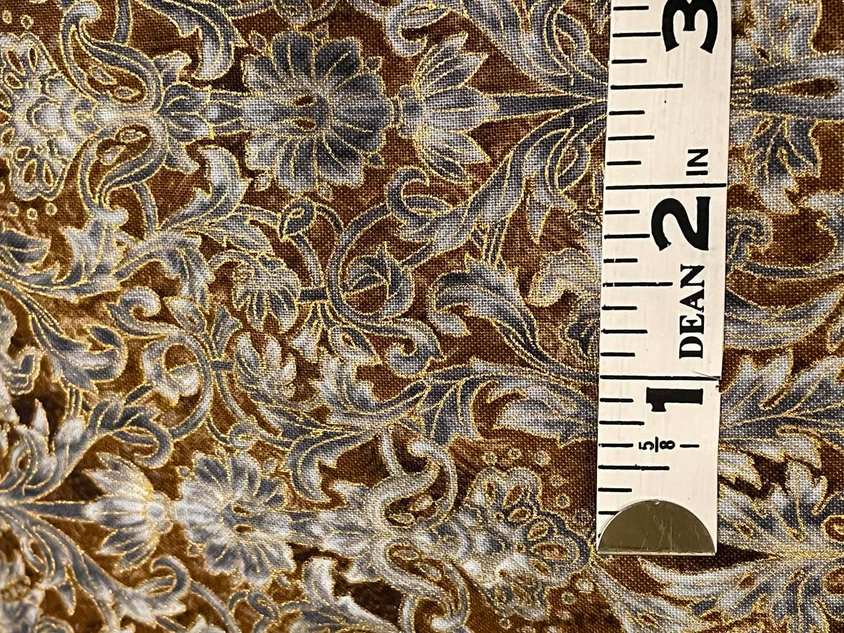 Robert Kaufman, La Scala 4, Brown and Rust with metallic gold.  Sold by the yard.