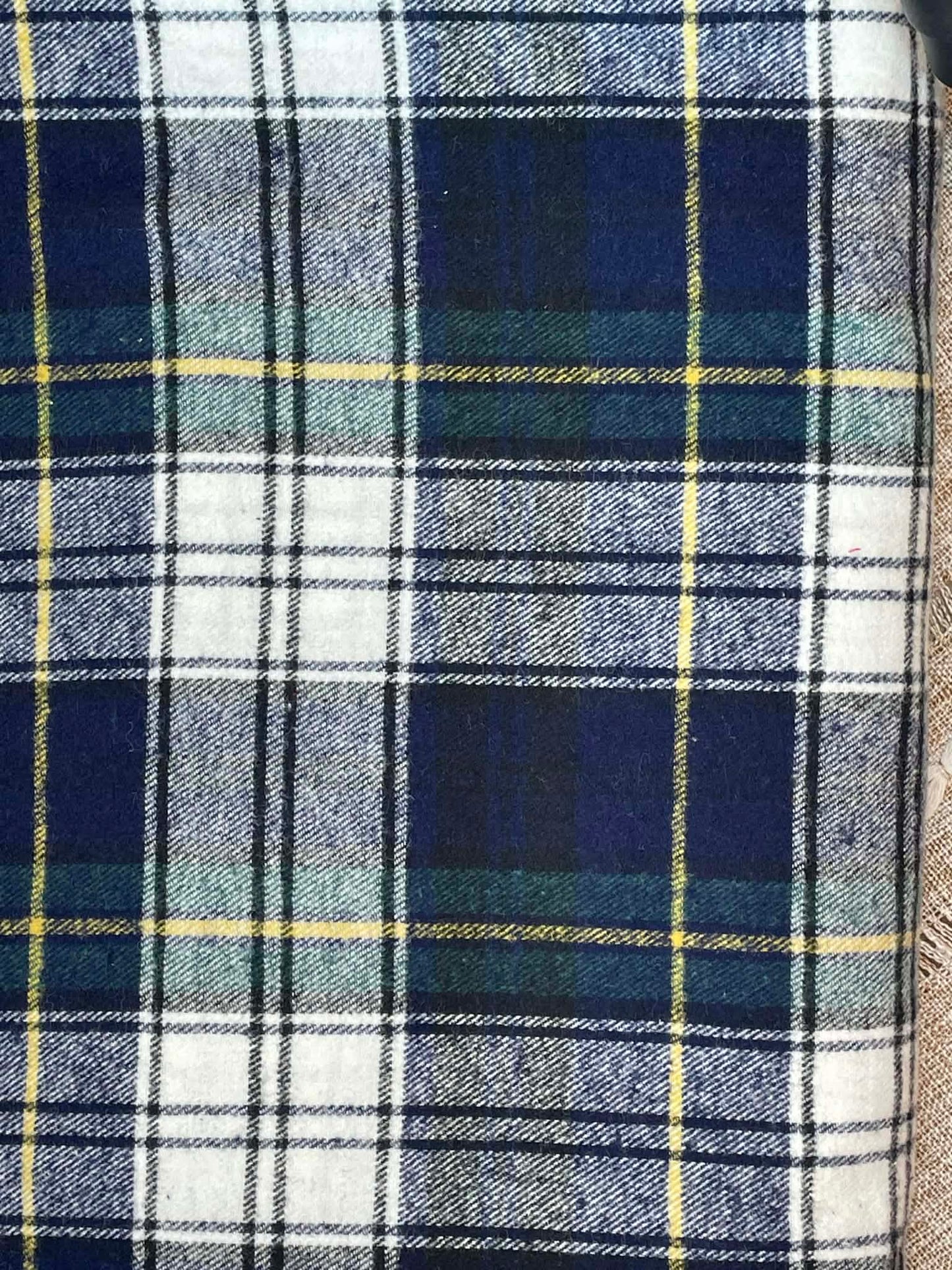 Ozark Mountain Flannel.  Yarn dyed plaid.  Blue, white and green.  Sold by the yard.