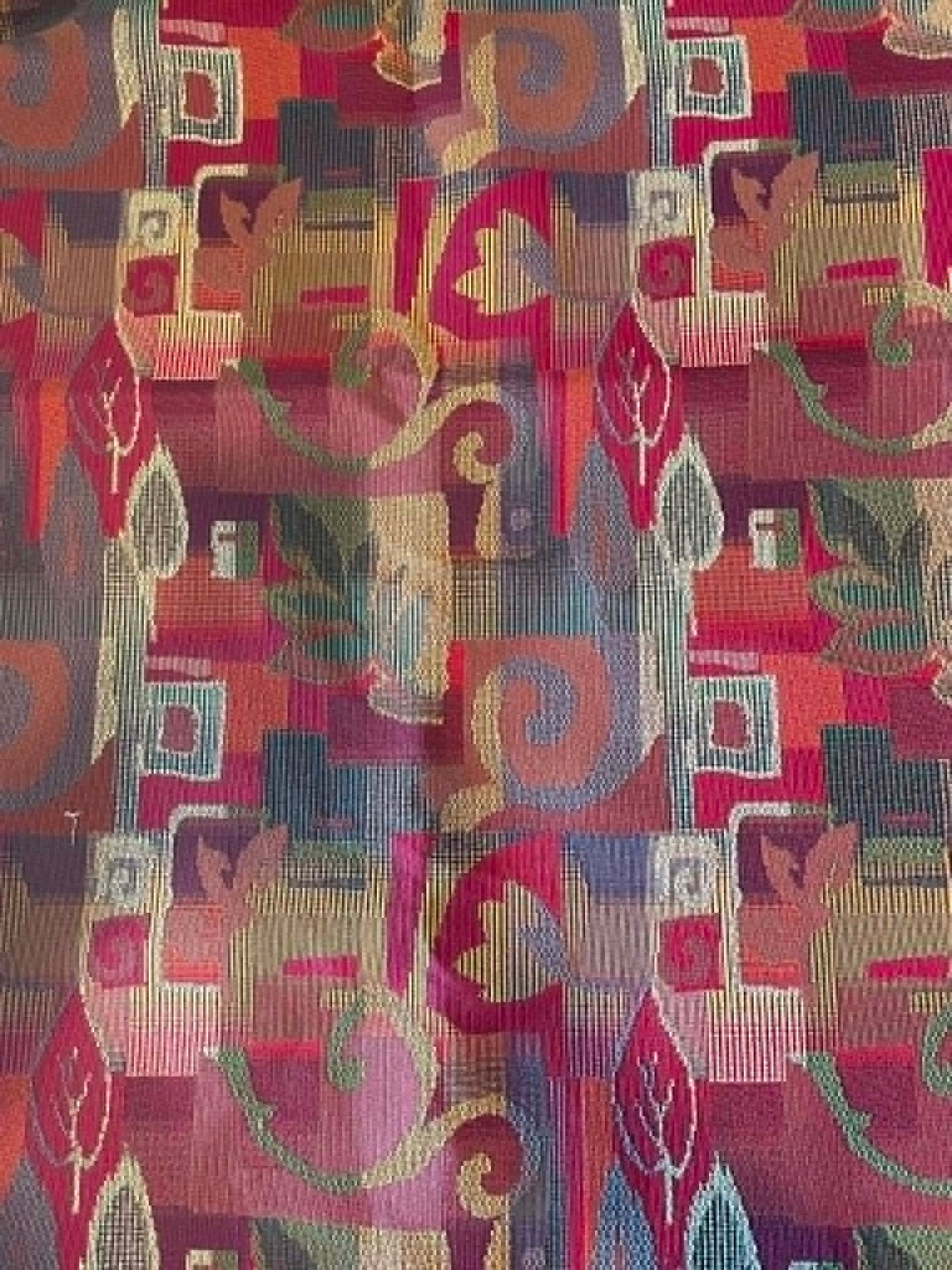 REMNANT **  102" x 40" Multi colored geometric and leaves upholstery fabric.