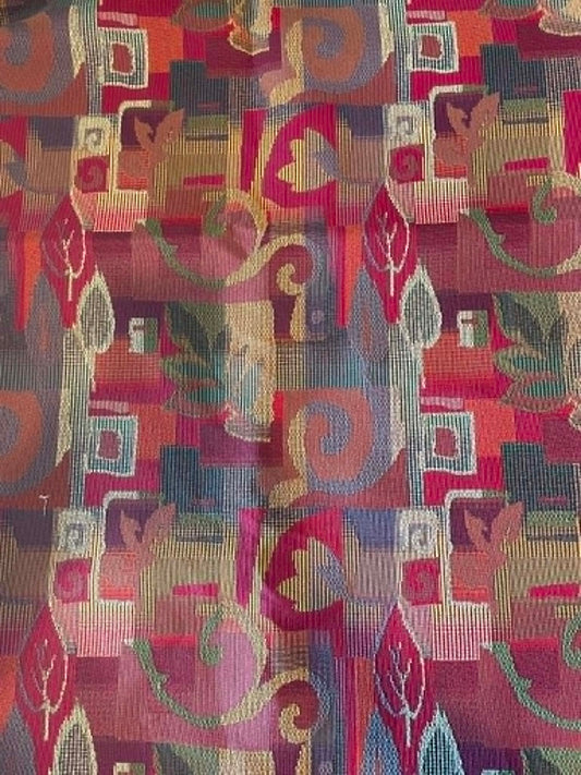 REMNANT **  102" x 40" Multi colored geometric and leaves upholstery fabric.
