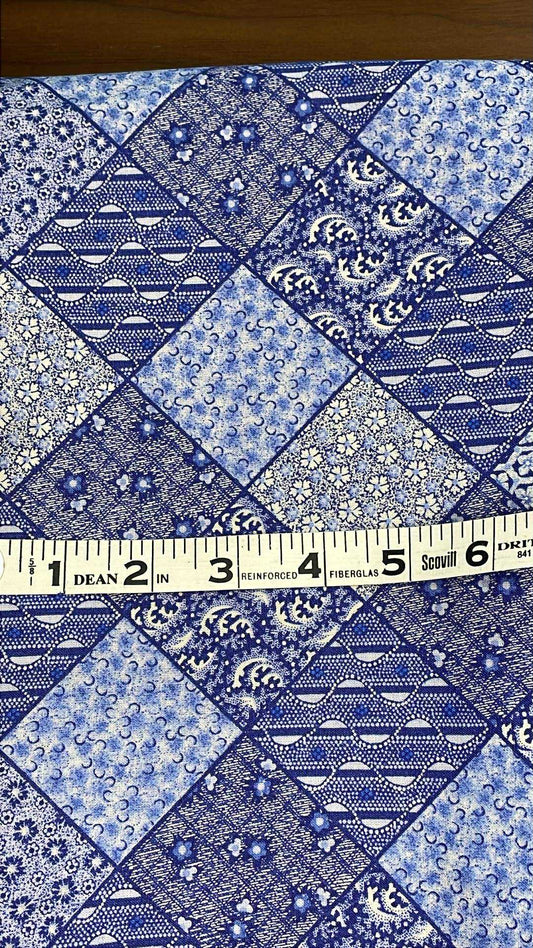 Blue and white patchwork on the diagnal