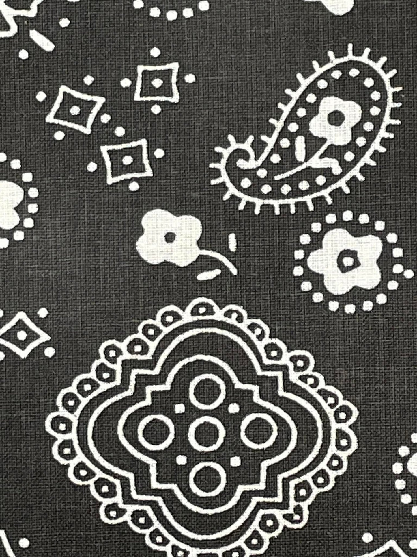 Black Bandana print cotton fabric by the yard
