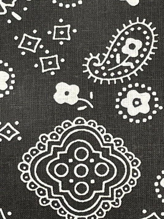 Black Bandana print cotton fabric by the yard