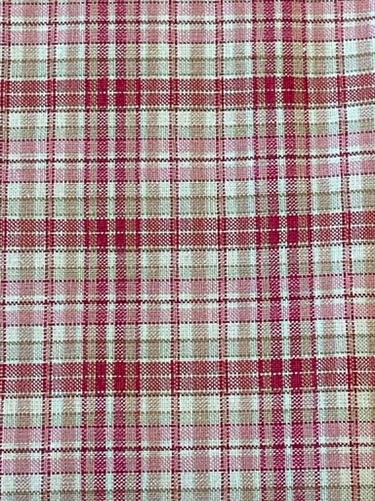 Red and tan plaid shirting.  Sold by the half yard.