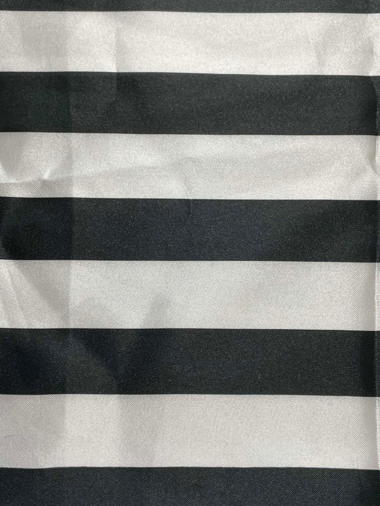 Black & white stripe satin.  Sold by the yard.