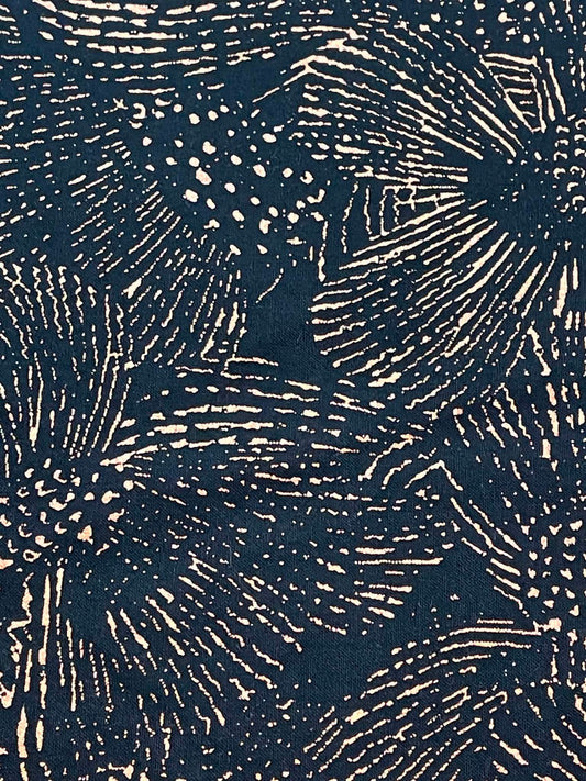 Heavy Metal.  Copper metallic on black background.  Sold by the yard.