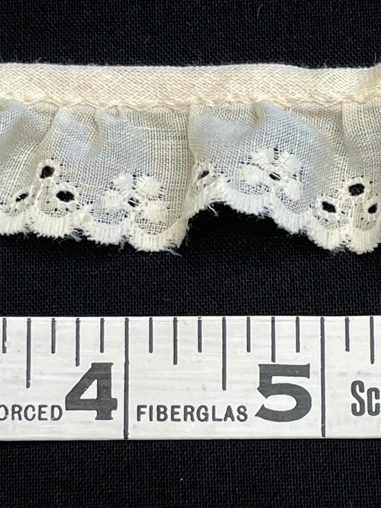1" wide ruffled eyelet lace.  Sold by the yard.