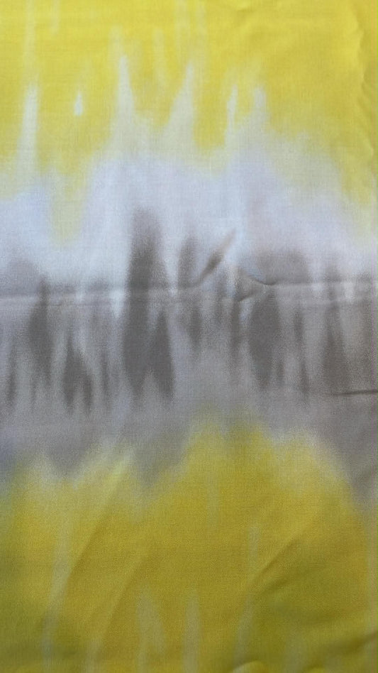 Yellow and gray tie dye ombre.  Sold by the half yard.