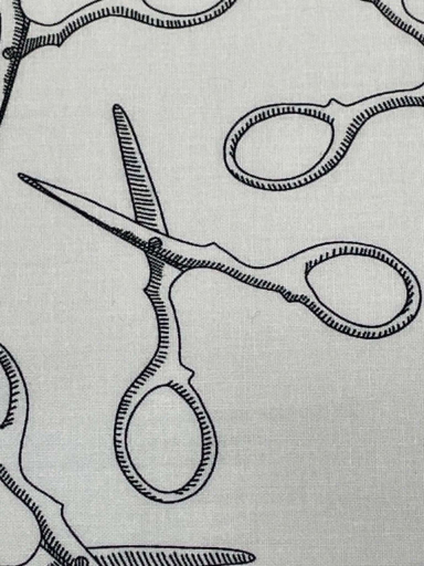 Black and White Scissors "Snippits".  Sold by the half yard.