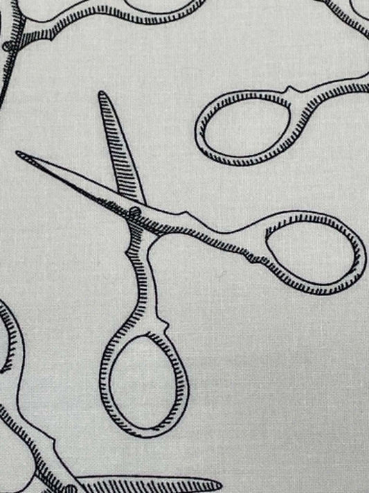Black and White Scissors "Snippits".  Sold by the half yard.