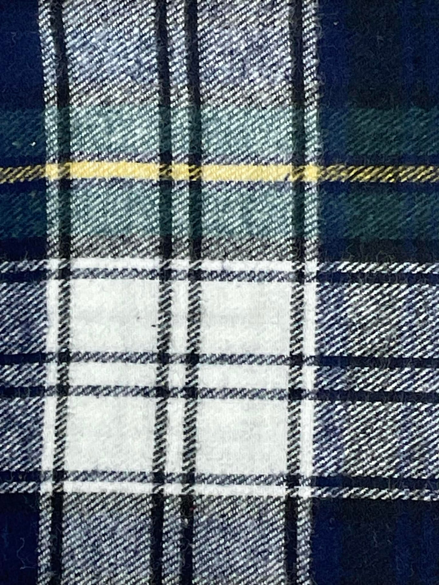 Ozark Mountain Flannel.  Yarn dyed plaid.  Blue, white and green.  Sold by the yard.