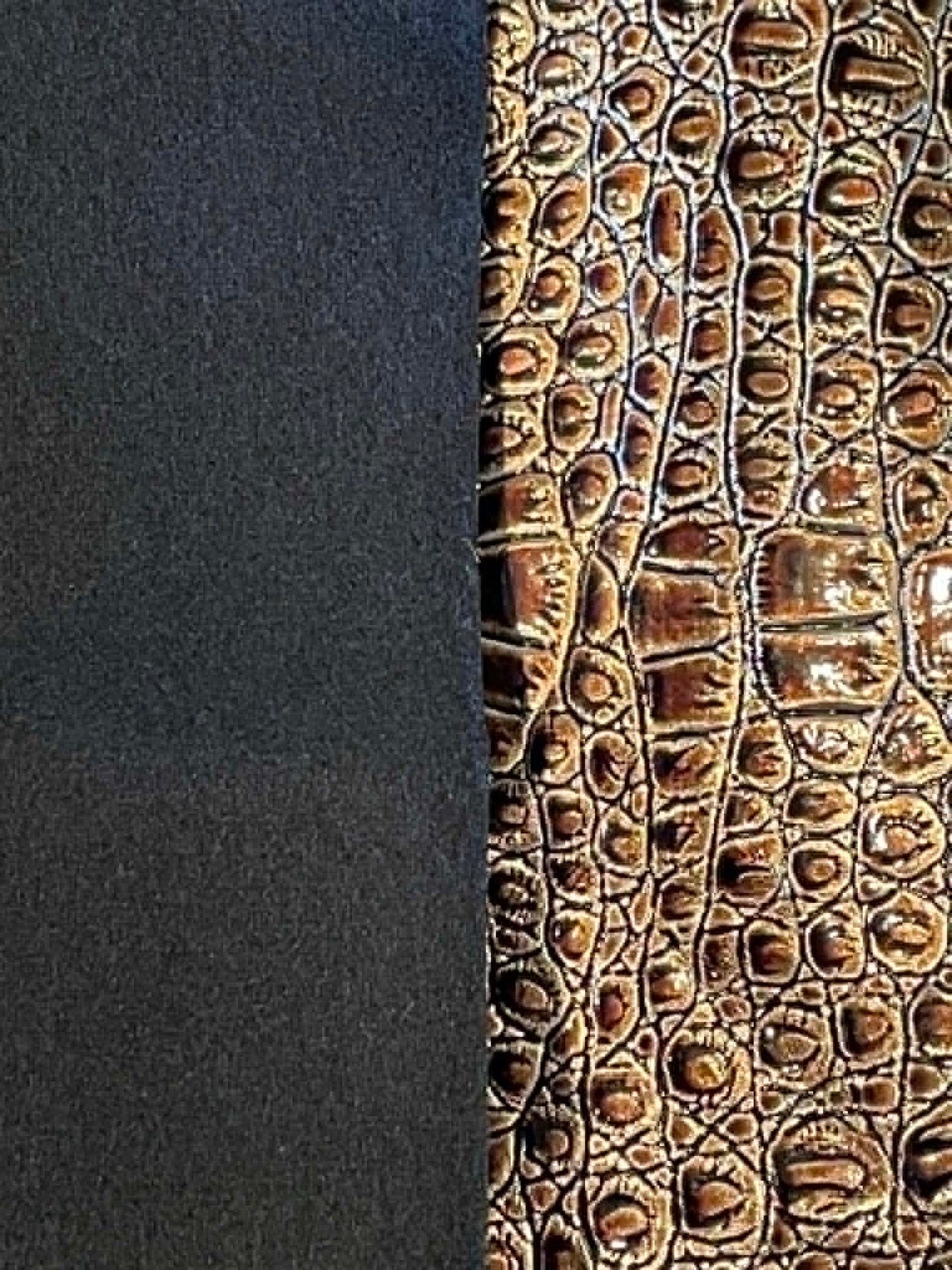 3 Remnants.  Crocodile embossed hide sheet material with black felt backing.