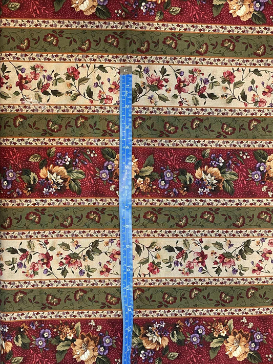 Floral Strips - maroon, green, beige