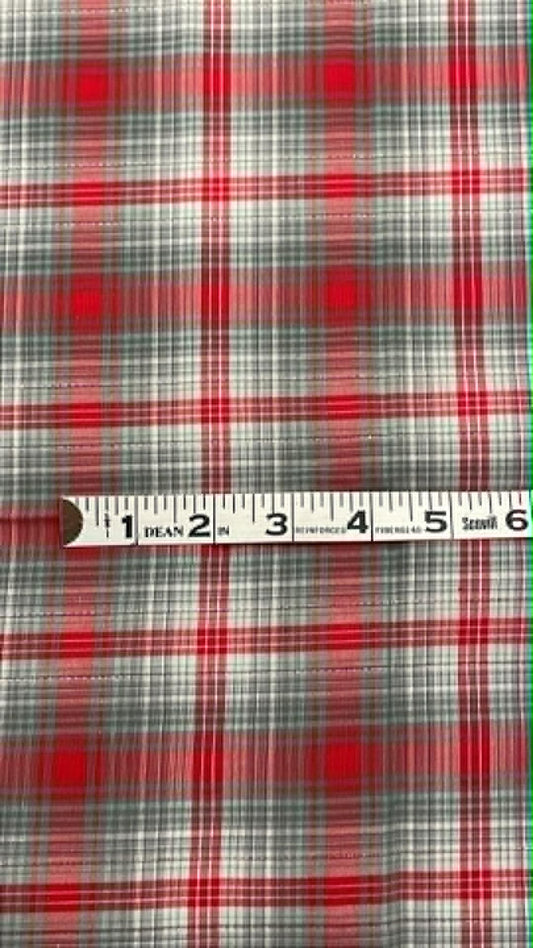 Red, Gray and silver metallic, yarn dyed plaid.  ** REMNANT **