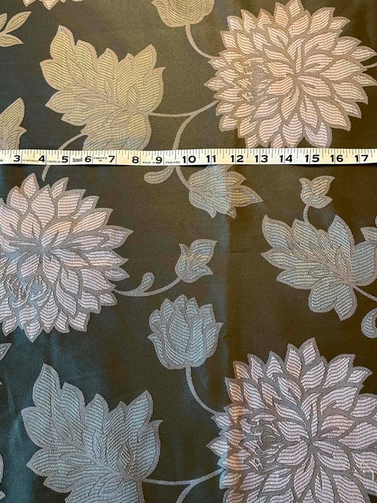 Pink Chrysanthemums on satiny gray background, upholstery fabric.  1 1/4 yard remnant by 58" wide.